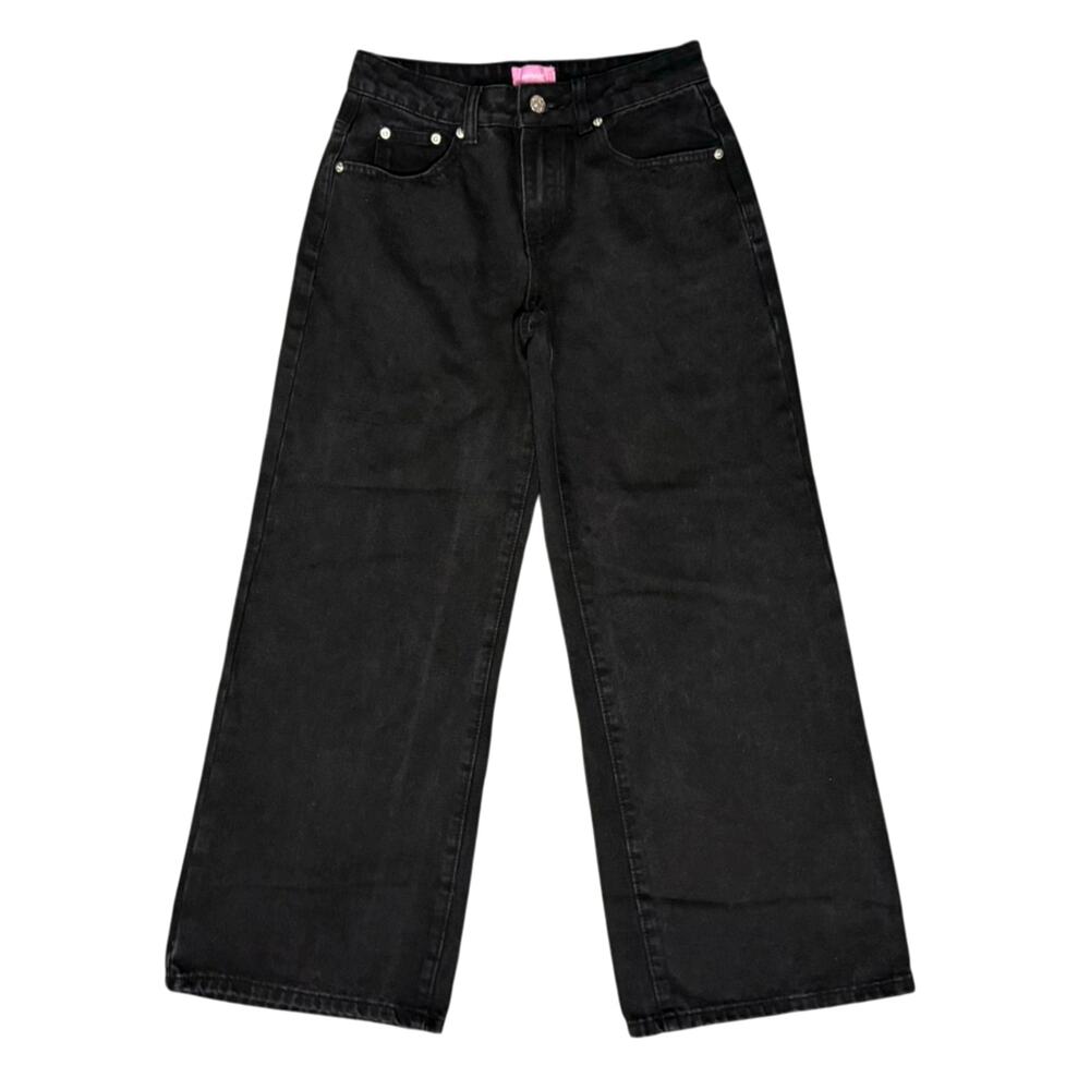 Edikted 100% Cotton Low-Rise Baggy Jeans Wide Leg Denim Pants Size XS Black